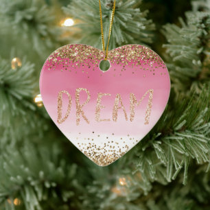 Gold Sparkle Pink Ombre Glitter Dream       Ceramic Tree Decoration