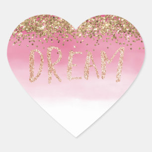 Gold Sparkle Pink Ombre Glitter Dream   Heart Sticker
