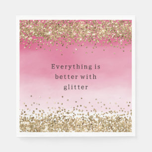 Gold Sparkle Pink Ombre Glitter Quote Napkin