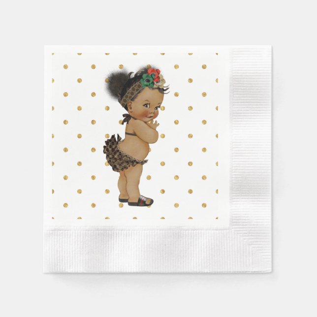 Gold Sparkle Polka Dot Paper Napkin Vintage Baby (Front)