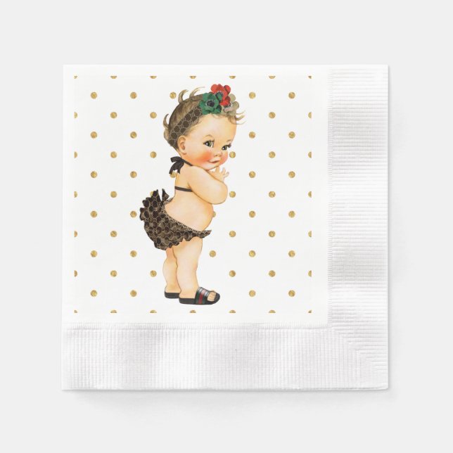 Gold Sparkle Polka Dot Paper Napkin Vintage Baby (Front)