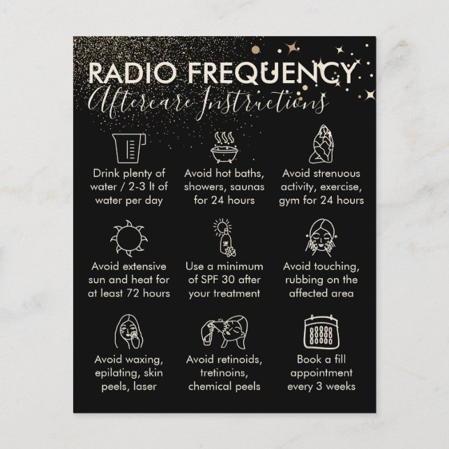Gold Sparkle Radio Frequency Skin Aftercare Budget Flyer (Back)