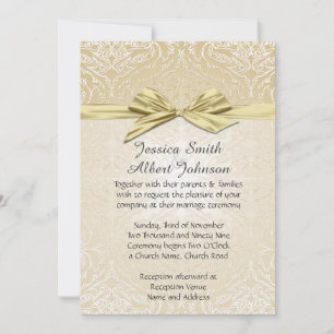 Gold Sparkle Ribbon Damask Wedding Invite