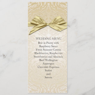 Gold Sparkle Ribbon Damask Wedding Menu