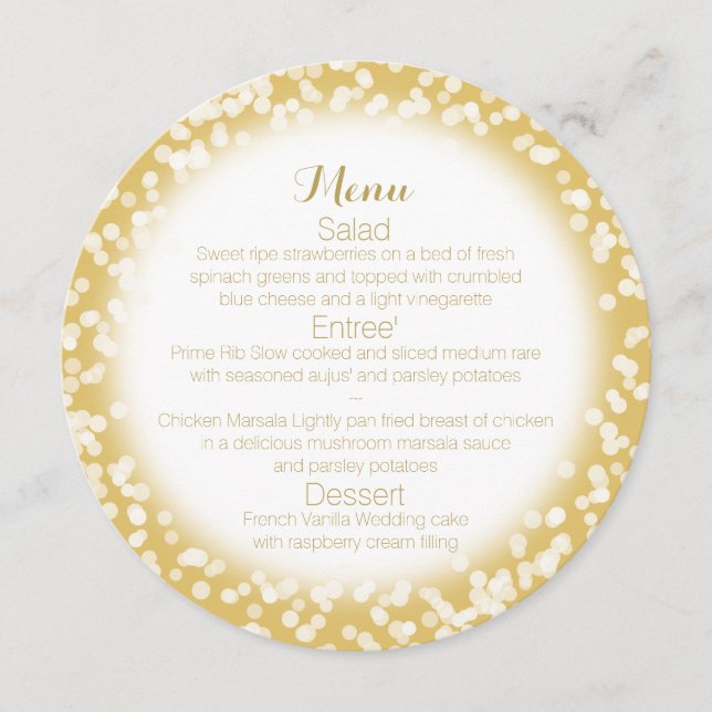 Gold Sparkle Round Menu (Front)