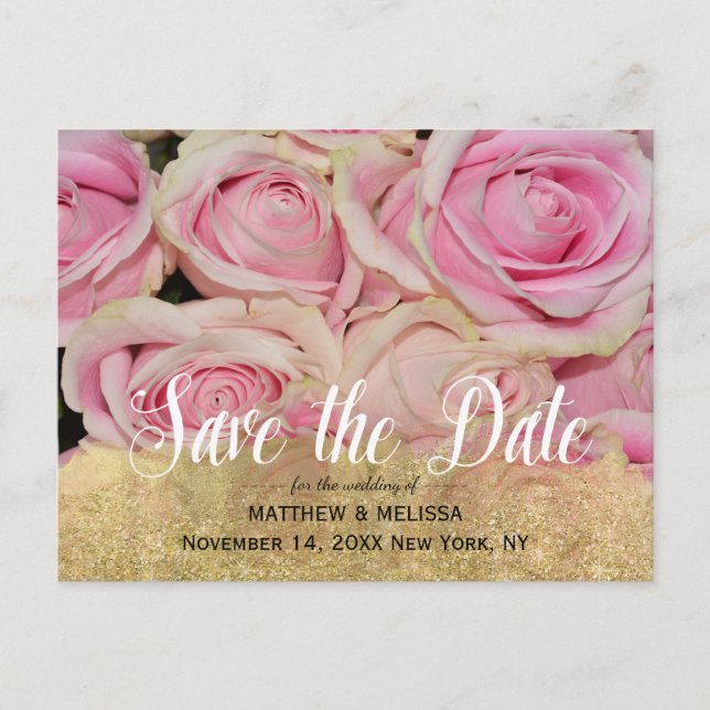 Gold Sparkle Save the Date Personalised Photo Announcement Postcard (Front)