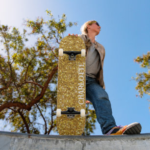Gold sparkle sequin pattern, sparkling glitter    skateboard