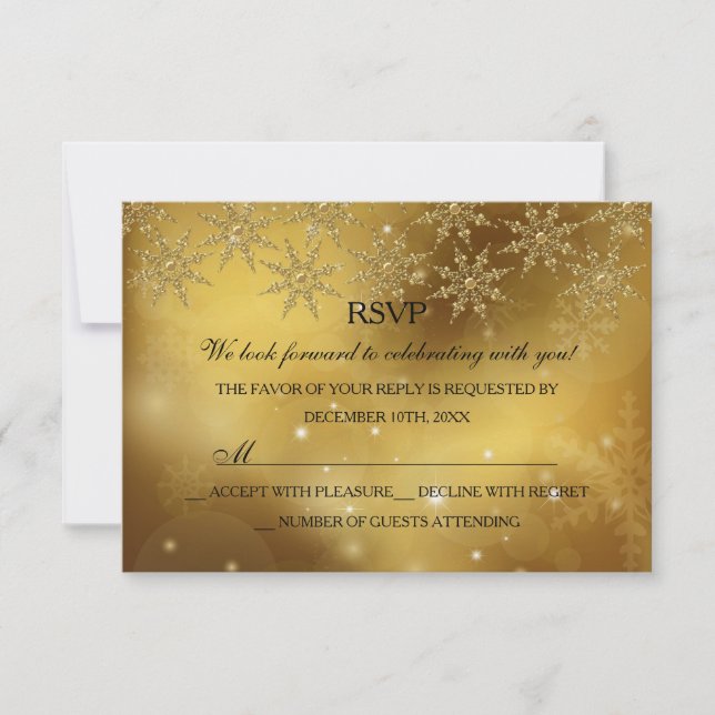 Gold Sparkle Snowflake Christmas Holiday RSVP (Front)