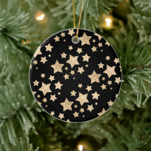 Gold sparkle Star Christmas Holiday black Ceramic Tree Decoration