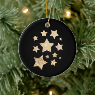 Gold sparkle Star Christmas Holiday black Ceramic Tree Decoration