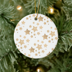 Gold sparkle Star Christmas Holiday white Ceramic Tree Decoration