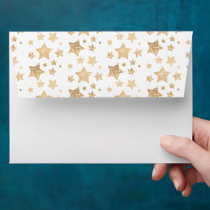 Gold sparkle Star Christmas Holiday white Envelope