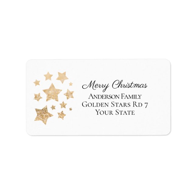 Gold sparkle Star Christmas Holiday white Label (Front)