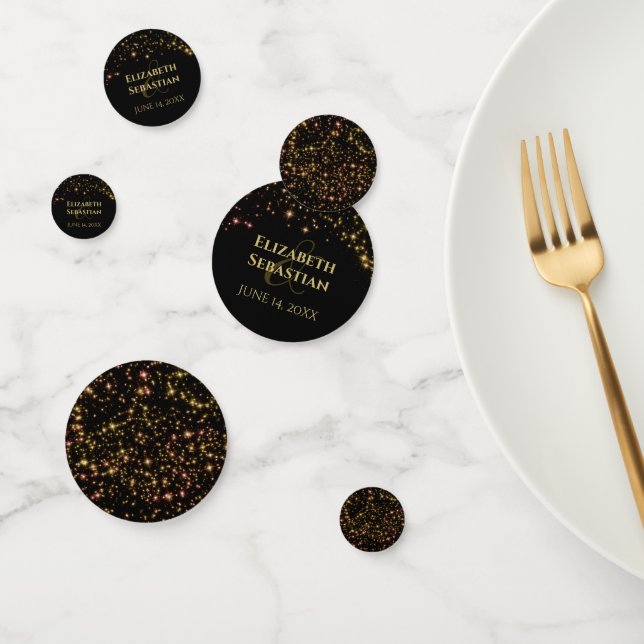 Gold Sparkle Stars Elegant Festive Black Wedding Confetti (Group)