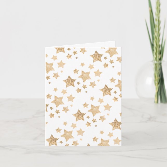 Gold sparkle Stars Merry Christmas Holiday black Card (Front)