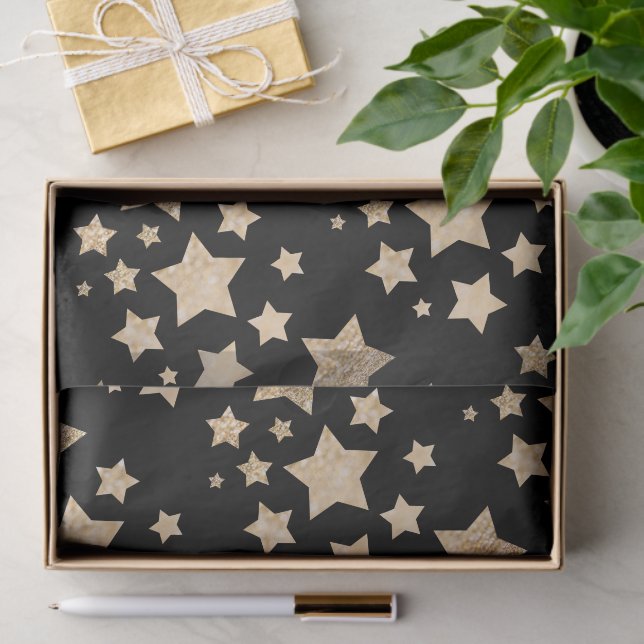 Gold sparkle Stars Merry Christmas Holiday black Tissue Paper (Gift)