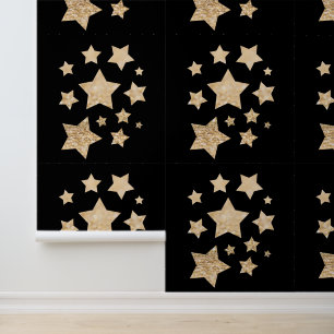 Gold sparkle Stars Merry Christmas Holiday black Wallpaper