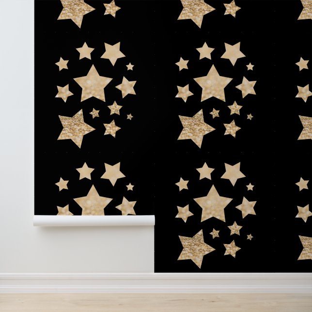 Gold sparkle Stars Merry Christmas Holiday black Wallpaper (Application)