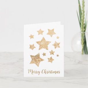 Gold sparkle Stars Merry Christmas Holiday white Card