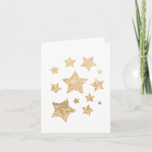 Gold sparkle Stars Merry Christmas Holiday white Card