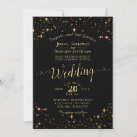 Gold Sparkle Stars on Black Elegant Wedding