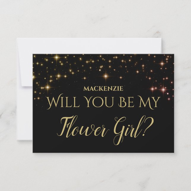 Gold Sparkle Stars Will You Be My Flower Girl Card (Front)