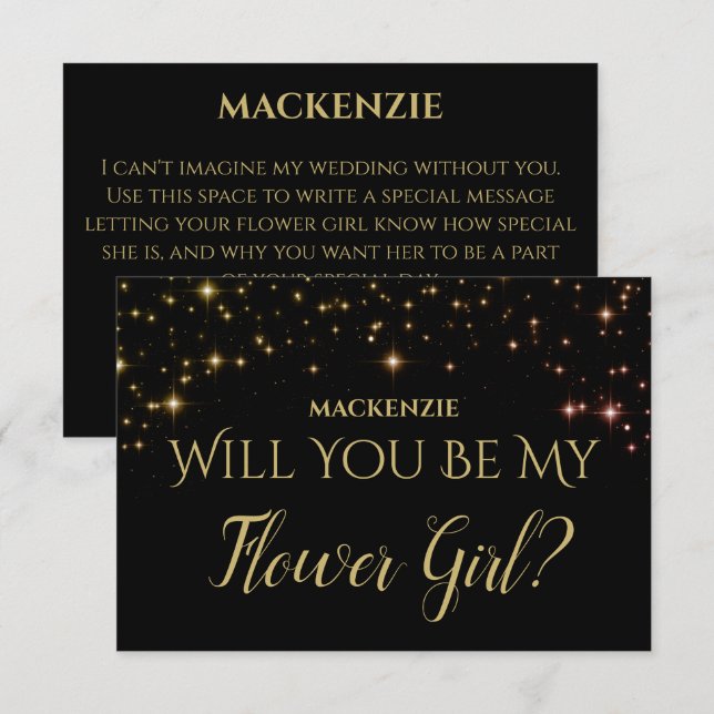 Gold Sparkle Stars Will You Be My Flower Girl Card (Front/Back)
