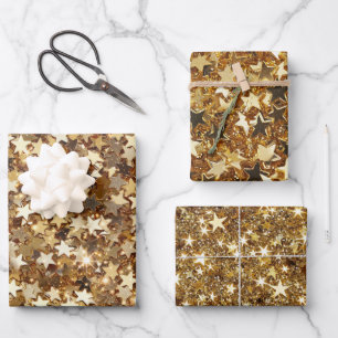 Gold Sparkle Stars Wrapping Paper Sheet