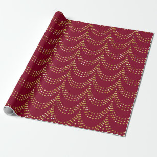 Gold Sparkle Swag Stripe on Burgundy Red Wrapping Paper