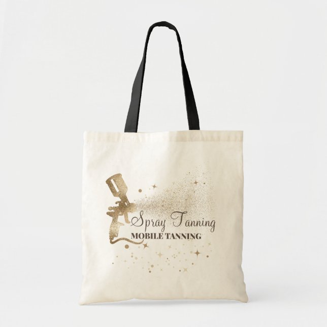 Gold Sparkle Tan Paint Spray Tanning Tote Bag (Front)