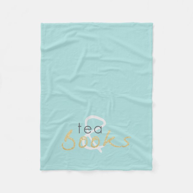 Gold Sparkle Tea and Books Fleece Blanket (Front)