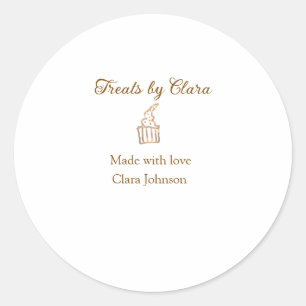 Gold sparkle treats bakery made with love add name classic round sticker