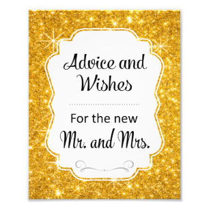 Gold Sparkle Wedding Advice and Wishes Sign