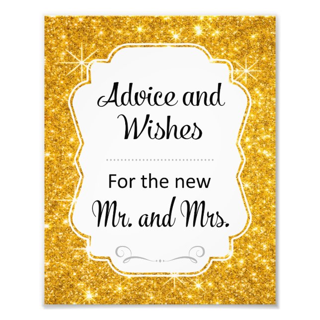 Gold Sparkle Wedding Advice and Wishes Sign (Front)