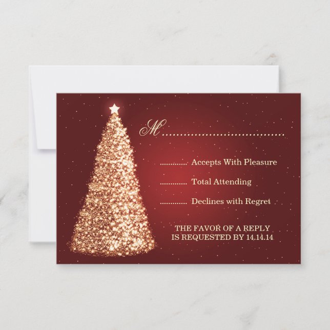 Gold Sparkle Wedding RSVP Red (Front)