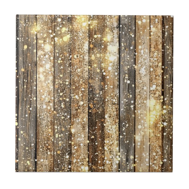 Gold Sparkle Wood Pattern Tile (Front)