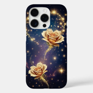Gold Sparkled Flowers iPhone 16 Pro Case