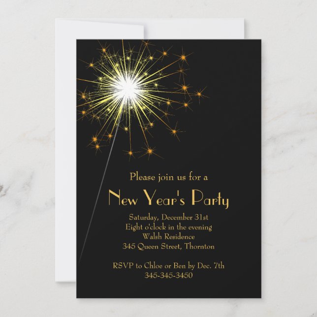 Gold Sparkler New Year's Eve Party Invitation (Front)