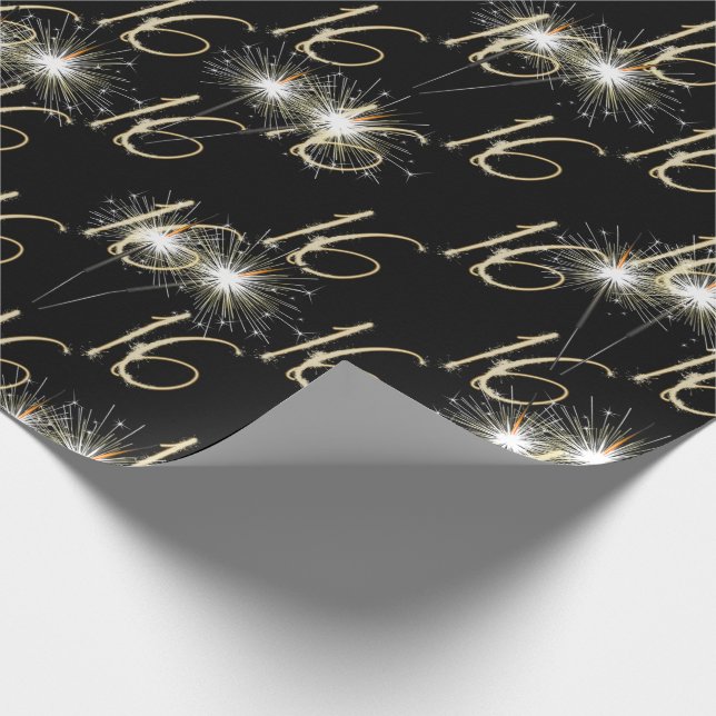 Gold Sparklers for 16th Birthday   Wrapping Paper (Corner)