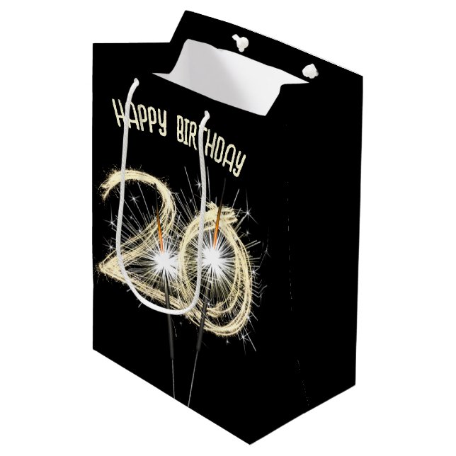 Gold Sparklers for 20th Birthday  Medium Gift Bag (Front Angled)