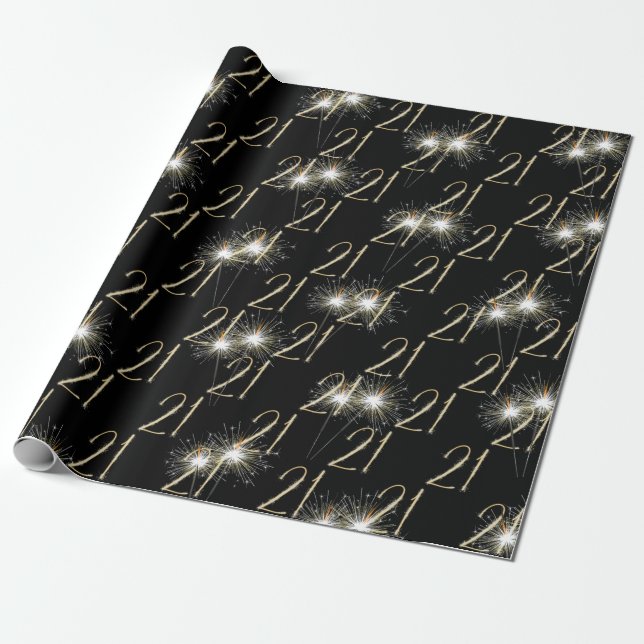 Gold Sparklers for 21st Birthday   Wrapping Paper (Unrolled)