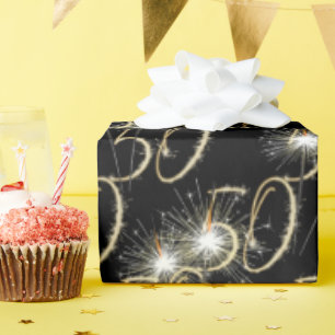 Gold Sparklers for 50th Birthday Wrapping Paper