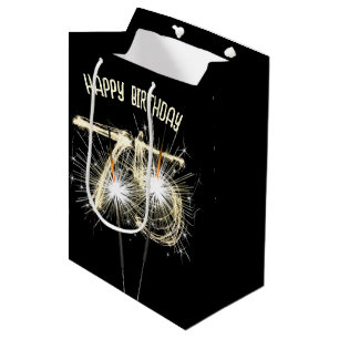 Gold Sparklers For 75th Birthday Medium Gift Bag