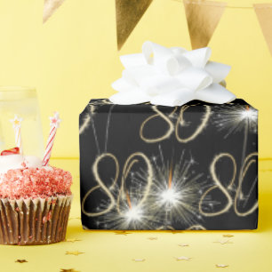 Gold Sparklers for 80th Birthday   Wrapping Paper
