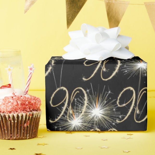 Gold Sparklers for 90th Birthday Wrapping Paper (Birthday Party)