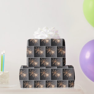 Gold Sparklers On Grey Wrapping Paper