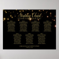 Gold Sparkles 7 Table Black Wedding Seating Chart