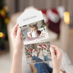 Gold Sparkles Merry Christmas Calligraphy Photo All In One Invitation