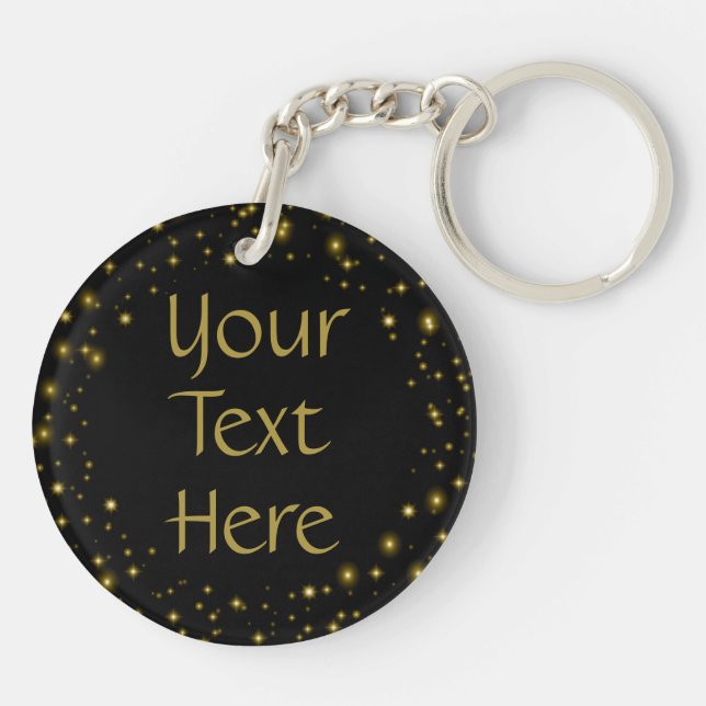 Gold Sparkles on Black Custom Text Key Ring (Back)