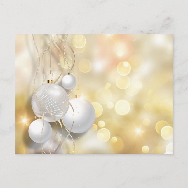 Gold Sparkling Background White Silver Ornaments Postcard (Front)